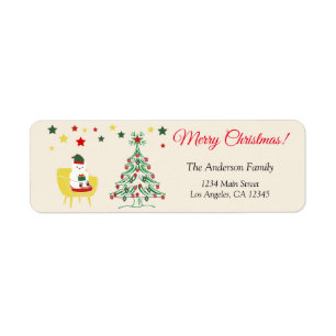 Red Bear Cute Fun Modern Christmas Return Address