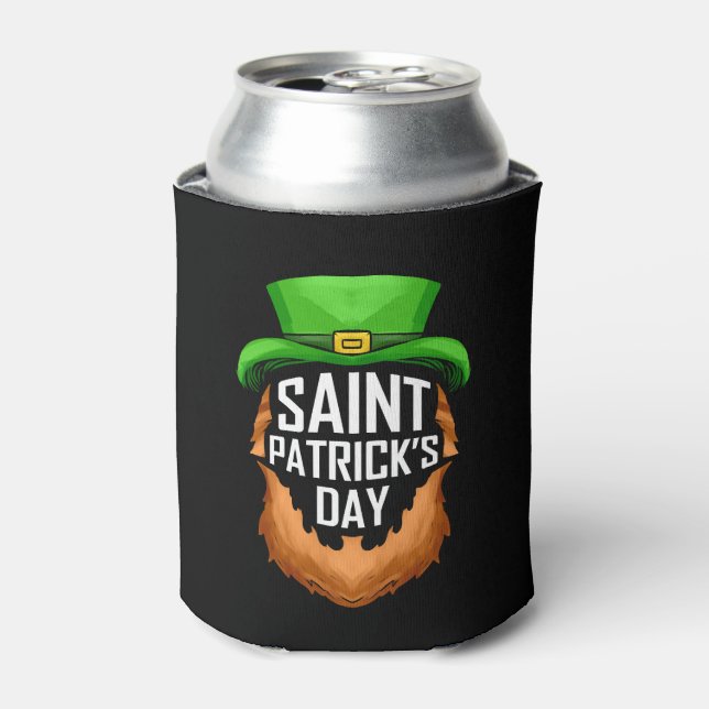 Red Beard And Green Hat Logo For St Patricks Day Can Cooler (Can Front)