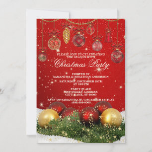 Red Beautiful Elegant Sparkle Christmas Party Invitation