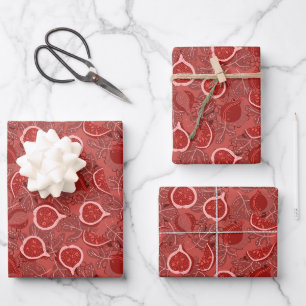 Red beautiful fig fruit pattern wrapping paper sheet