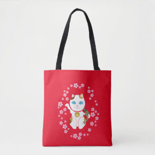Red Beckoning Cat Tote Bag