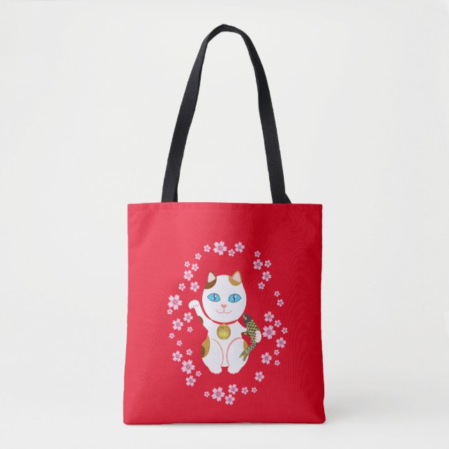 Red Beckoning Cat Tote Bag (Front)