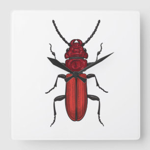 Red beetle square wall clock
