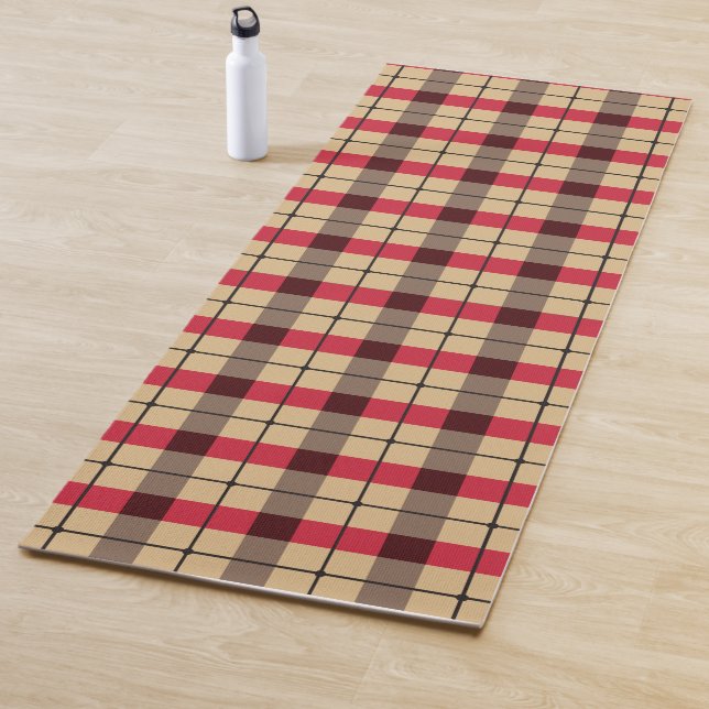 Red, beige and green plaid pattern yoga mat (In Situ)
