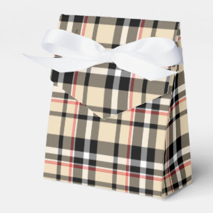 Red Beige Black White Squares Tartan Plaid Pattern Favour Box