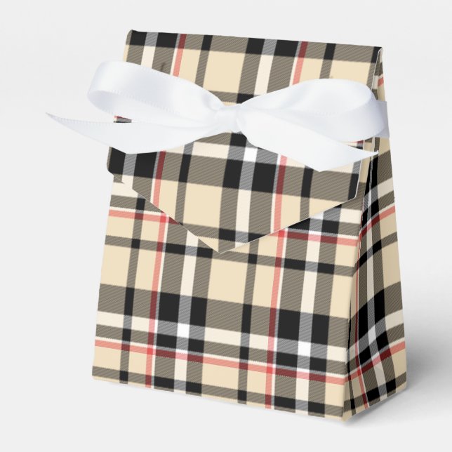 Red Beige Black White Squares Tartan Plaid Pattern Favour Box (Front Side)