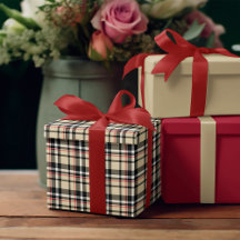 Red Beige Black White Squares Tartan Plaid Pattern