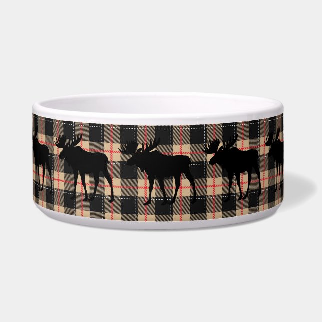 Red Beige Buffalo Plaid Bull Moose Animal Dog (Front)