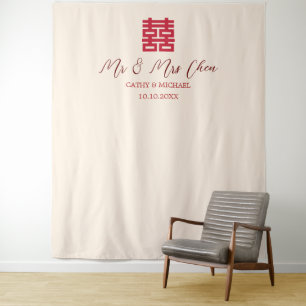 Red beige Chinese tea ceremony photo backdrop Tapestry