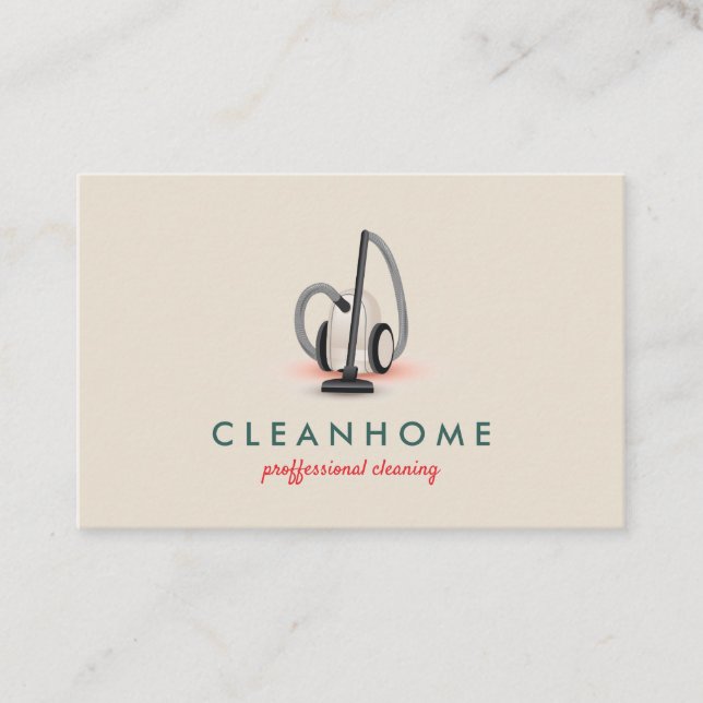 Red beige Cleaning House Keeping Janitorial Business Card (Front)