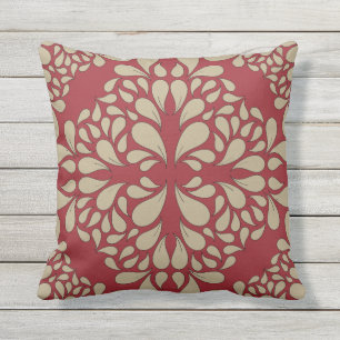 Red beige damask pillow