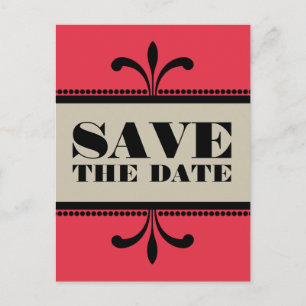 Red/Beige Fancy Art Deco Save the Date Postcard