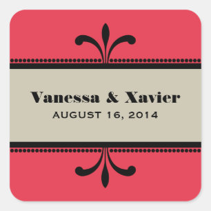 Red/Beige Fancy Art Deco Wedding Stickers