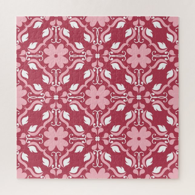 Red, beige floral, seamless wallpaper pattern. jigsaw puzzle (Vertical)