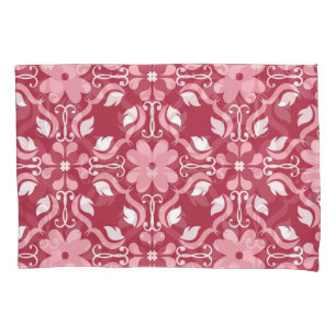 Red, beige floral, seamless wallpaper pattern. pillowcase