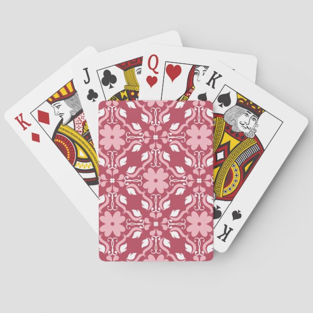 Red, beige floral, seamless wallpaper pattern. playing cards (Back)