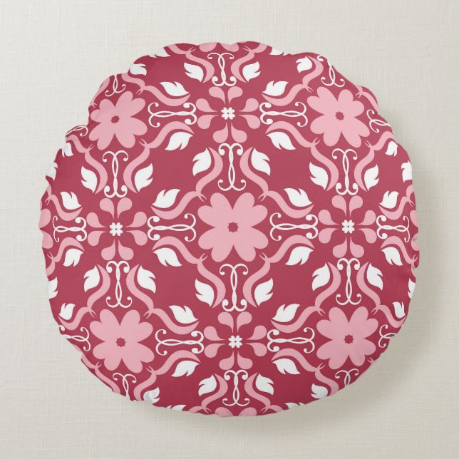 Red, beige floral, seamless wallpaper pattern. round cushion (Front)