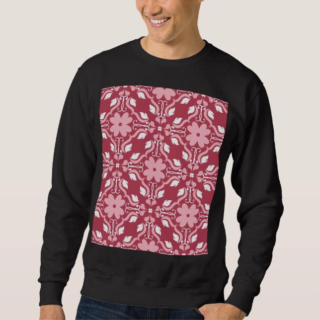 Red, beige floral, seamless wallpaper pattern. sweatshirt (Front)