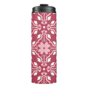 Red, beige floral, seamless wallpaper pattern. thermal tumbler