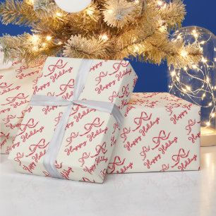 Red Beige Happy Holidays Bow Pattern Wrapping Paper