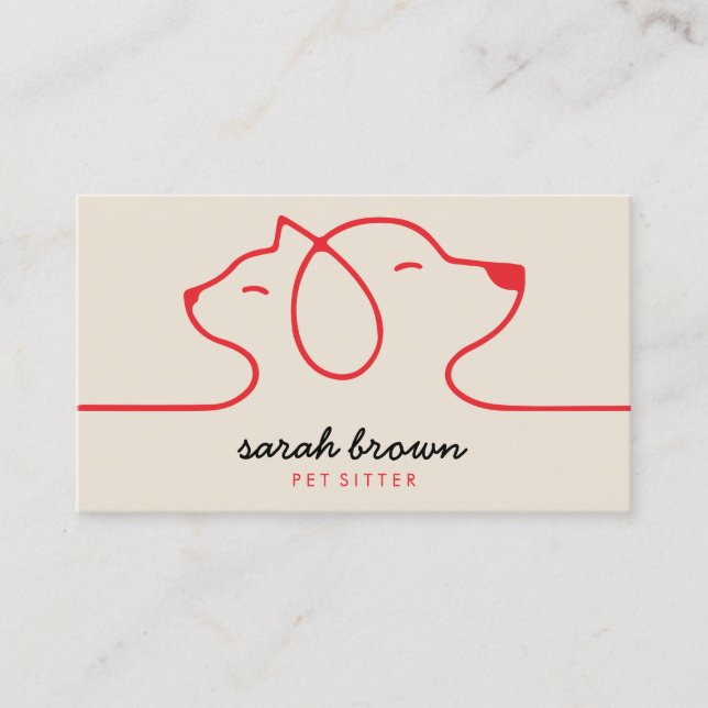 Red Beige Linear Logo Dog Cat Pet Business Card (Front)
