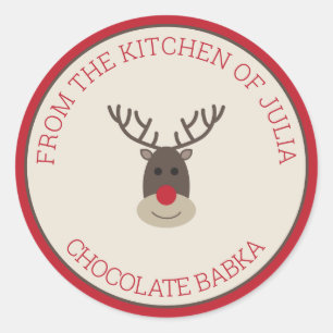 Red Beige Merry Christmas Rudolph Holiday Baking Classic Round Sticker