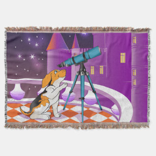 Red beige puppy and telescope throw blanket