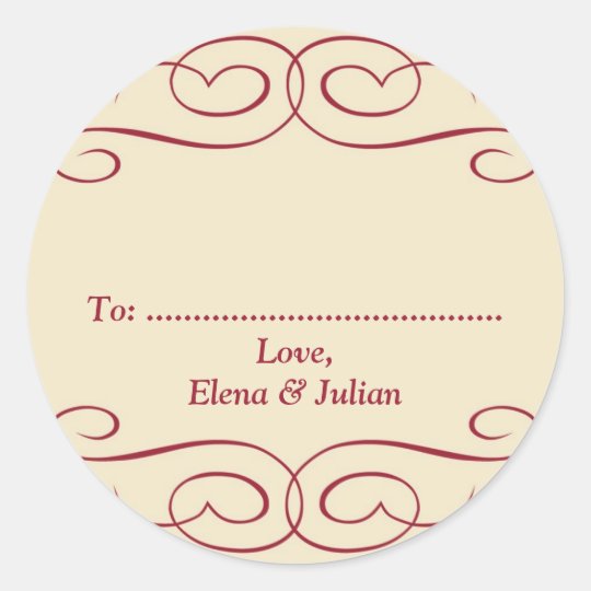 Red beige scroll custom Christmas holiday gift tag
