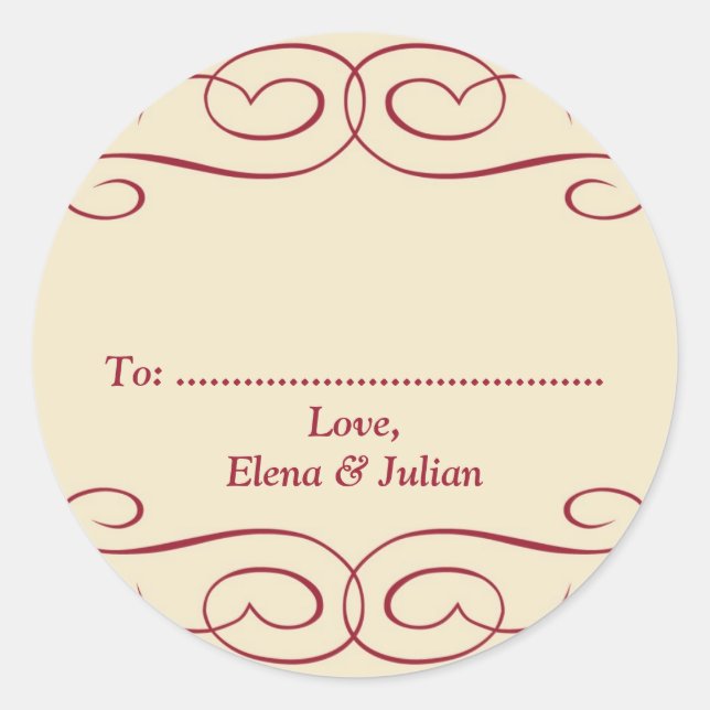 Red beige scroll custom Christmas holiday gift tag (Front)