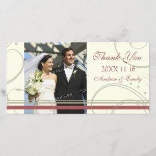 Red Beige Swirl Thank You Wedding Photo Cards