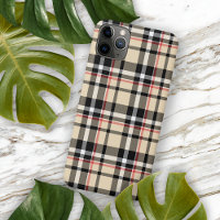 Red Beige Tan Black White Scots Clan Plaid Pattern