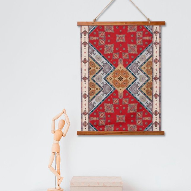 Red Beige Turkish Kilim Rug Oriental Wall Tapestry (Creator Uploaded)