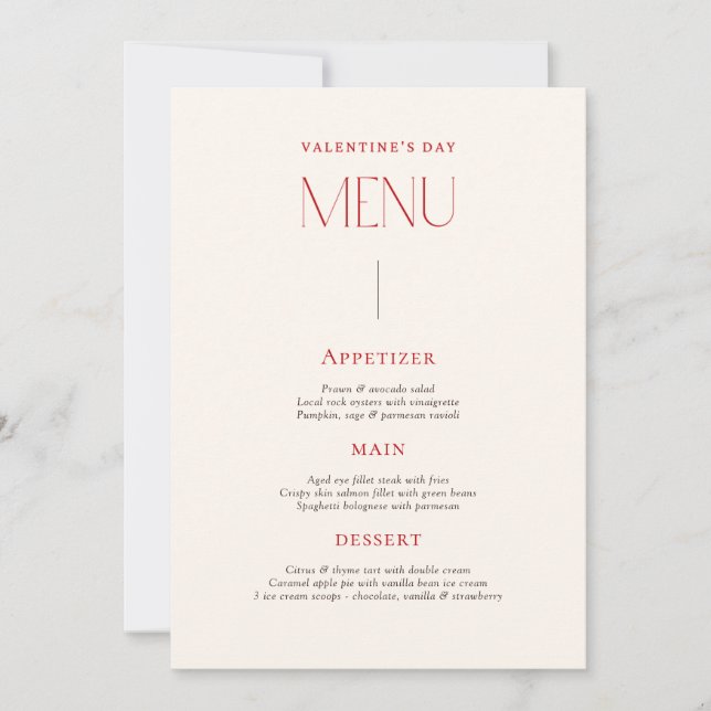 Red Beige Vintage Valentine's Day Menu Card (Front)