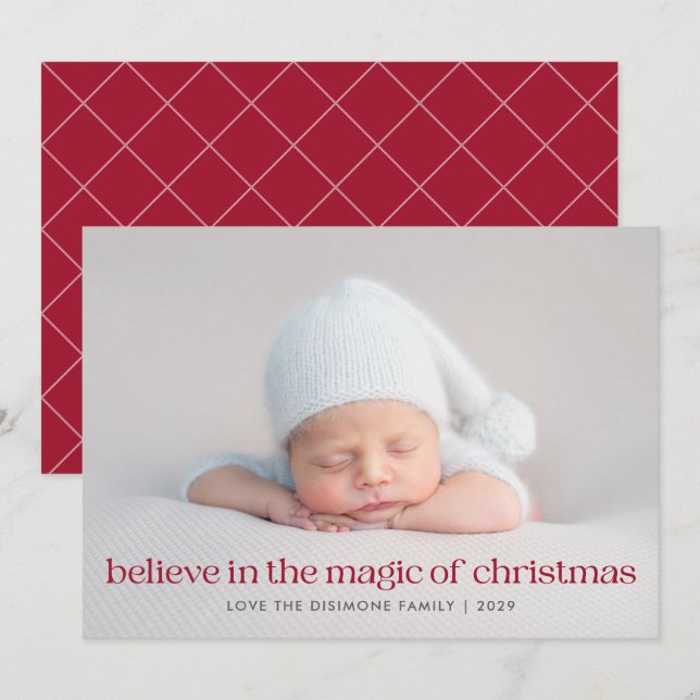 Red Believe in the Magic of Christmas Photo Holiday Card (Front/Back)