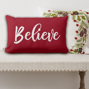 Red Believe Script Christmas pillow