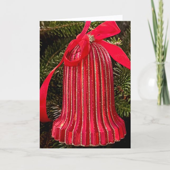 Red Bell Christmas Tree Ornament Thank You Card (Front)