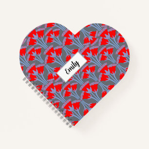 Red Bellflower Cute Heart Shaped Notebook
