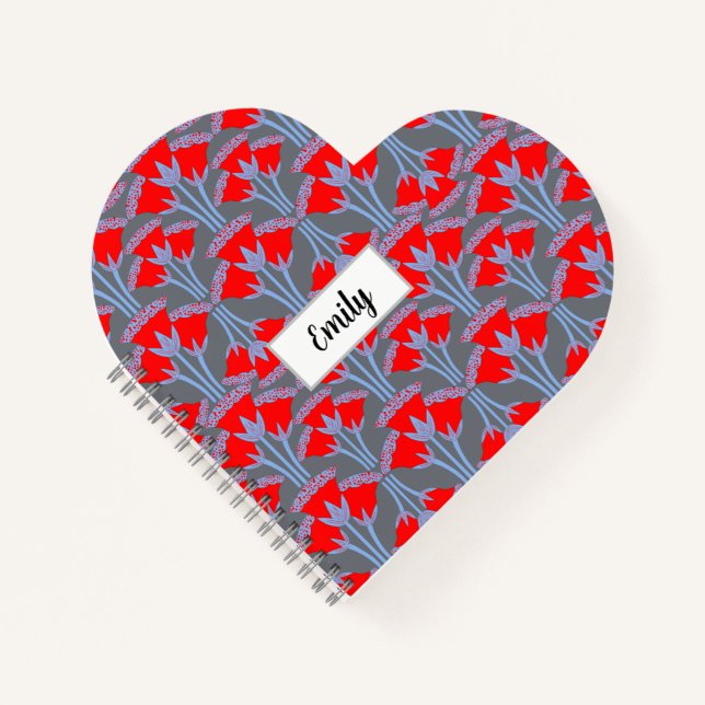 Red Bellflower Cute Heart Shaped Notebook (Front)