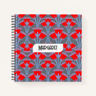 Red Bellflower Name Personalised Cute Notebook