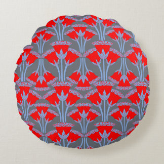 Red Bellflower Round Throw Pillow | One Owl Artist