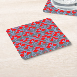 Red Bellflower Square Paper Coaster 