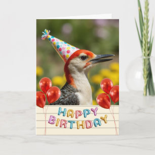 Red Bellied Woodpecker Birthday Balloons Holiday Card