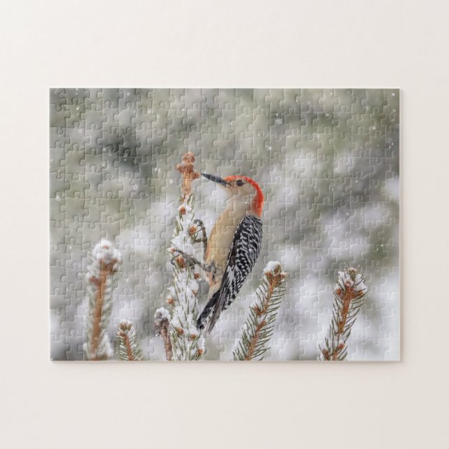 Red-bellied Woodpecker in the snow Jigsaw Puzzle (Horizontal)