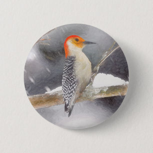 Red-Bellied Woodpecker Painting Original Bird Art 6 Cm Round Badge