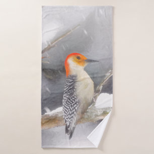 Red-Bellied Woodpecker Painting Original Bird Art Bath Towel Set