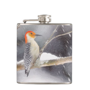 Red-Bellied Woodpecker Painting Original Bird Art Hip Flask