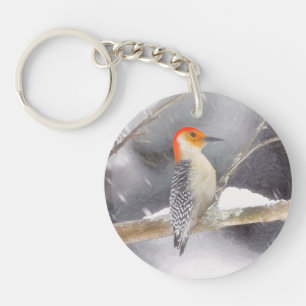 Red-Bellied Woodpecker Painting Original Bird Art Key Ring