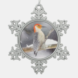 Red-Bellied Woodpecker Painting Original Bird Art Snowflake Pewter Christmas Ornament