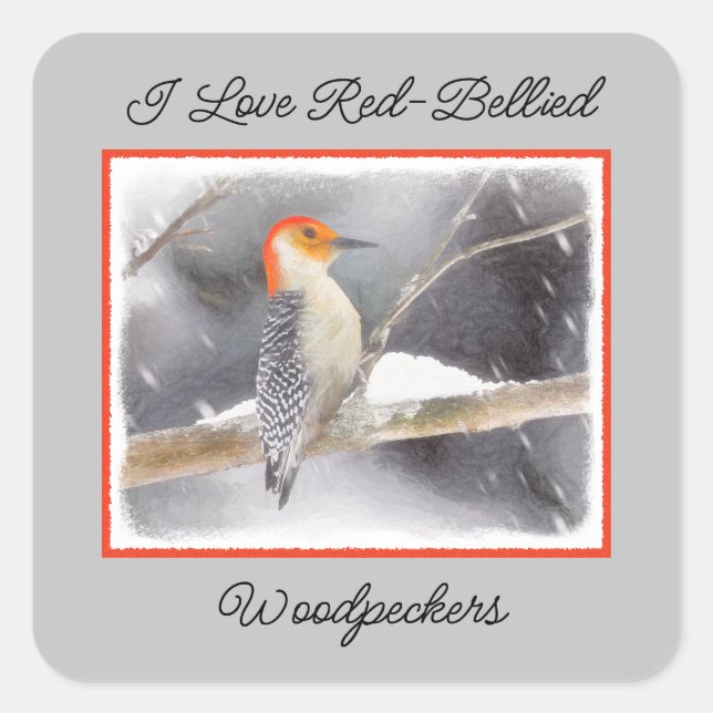 Red-Bellied Woodpecker Painting Original Bird Art Square Sticker (Front)