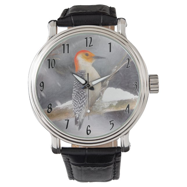 Red-Bellied Woodpecker Painting Original Bird Art Watch (Front)